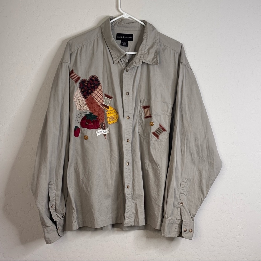 Vintage Croft & Barrow Women’s Button Up Embroidered Appliqué Sewing Themed XL